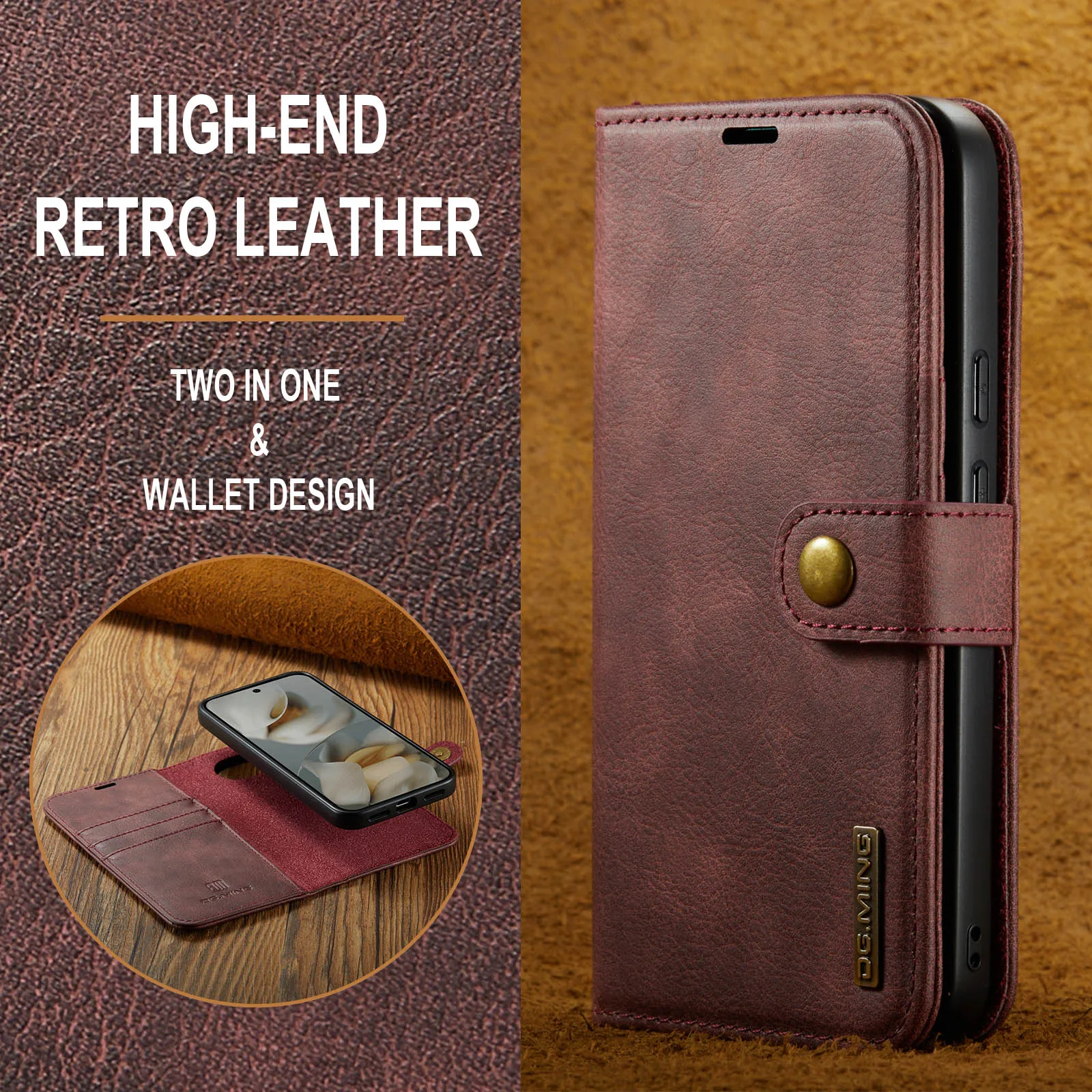 Premium Detachable Magnetic Leather Wallet Phone Case with Card Slot and Protective Flip Cover