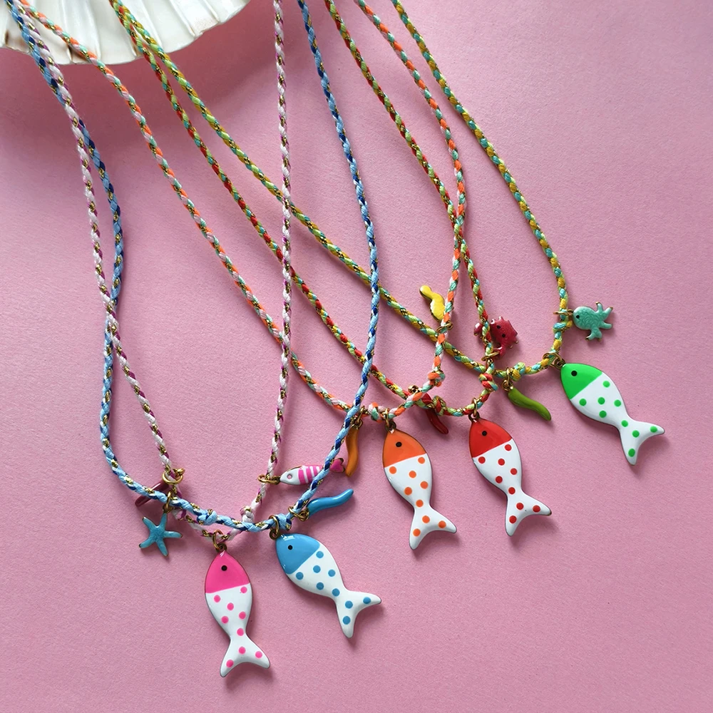 Frauen Dopamin farbige Seil Kette Halskette Edelstahl Fisch und Chili Charms niedlich verstellbar Damen Schmuck Geburtstagsgeschenk – Detail 5