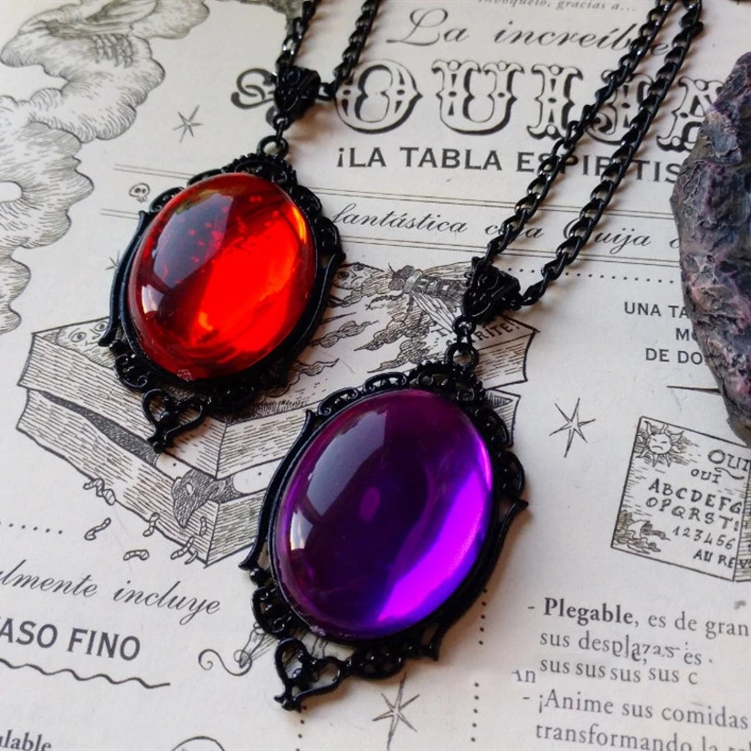 Vintage Stardust Gothic Quartz Crystal Necklace Cameo Pendant Satanic-demon-halloween-purple-red-magic Jewellery |