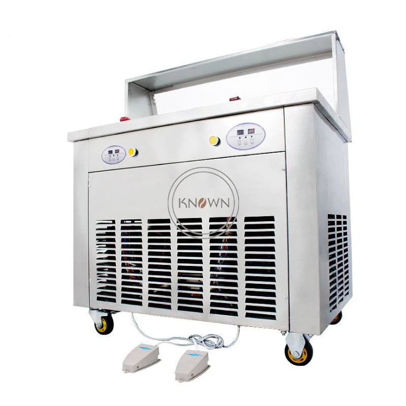 

Thailand Rolled Double Flat Pan Fried Ice Cream Roll Machine Double Square Pan Frozen Yogurt for Sale