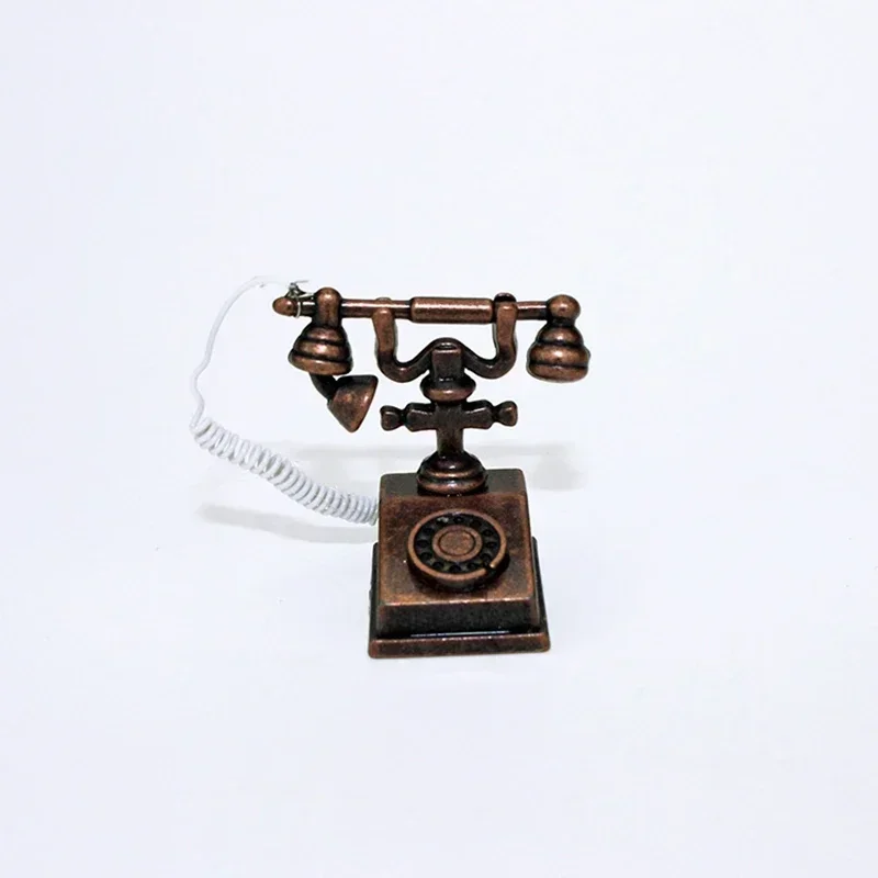 1:12 Home Decor Figurines Alloy Vintage Rotary Telephone Mini Retro Phone Model Miniature Phone Dollhouse Baby House Accessories 2