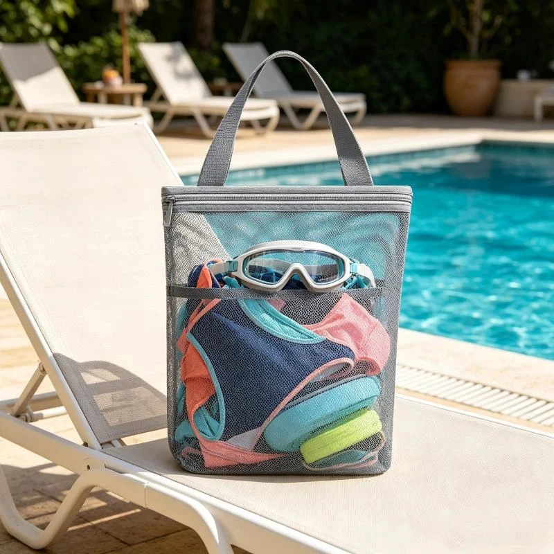 Nuova borsa tote in rete traspirante con cerniera e maniglia, borsa organizer portatile per bagno, dormitorio universitario, palestra e viaggi - immagine 5