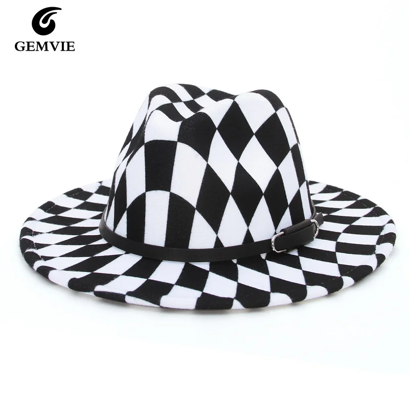 

12 Styles High Quality Fashion Felt Hat Women Jazz Fedora Hats Lattice Decor Unisex Wide Brim Panama Party Men Wedding Cap