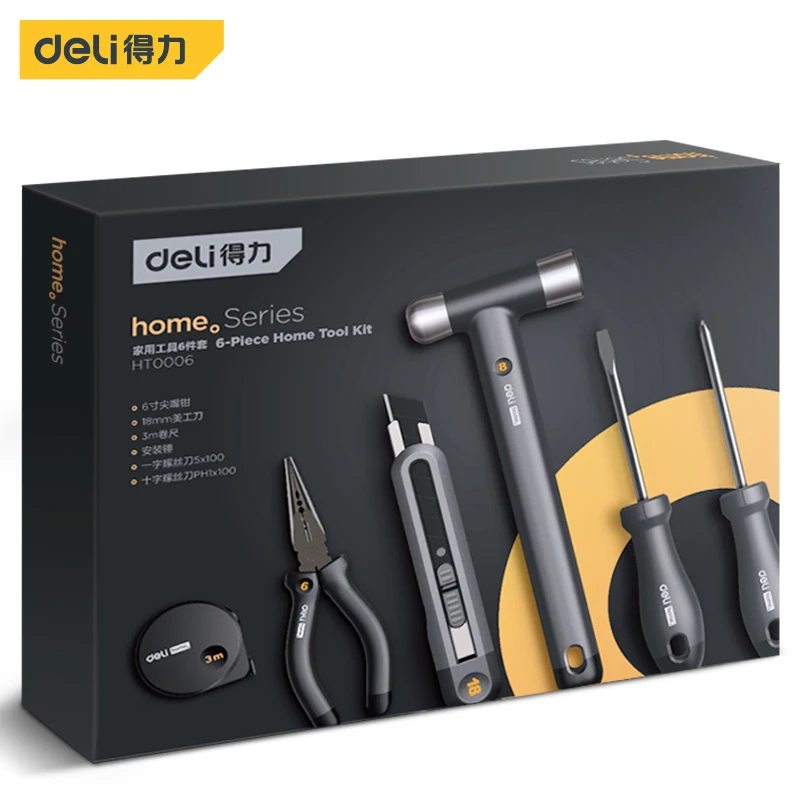 Deli Multifunction Hand Tools Set Woodworking Tools Tape Measure Hammer Wrench Multi-tool Combination Household Repair Tool Kit