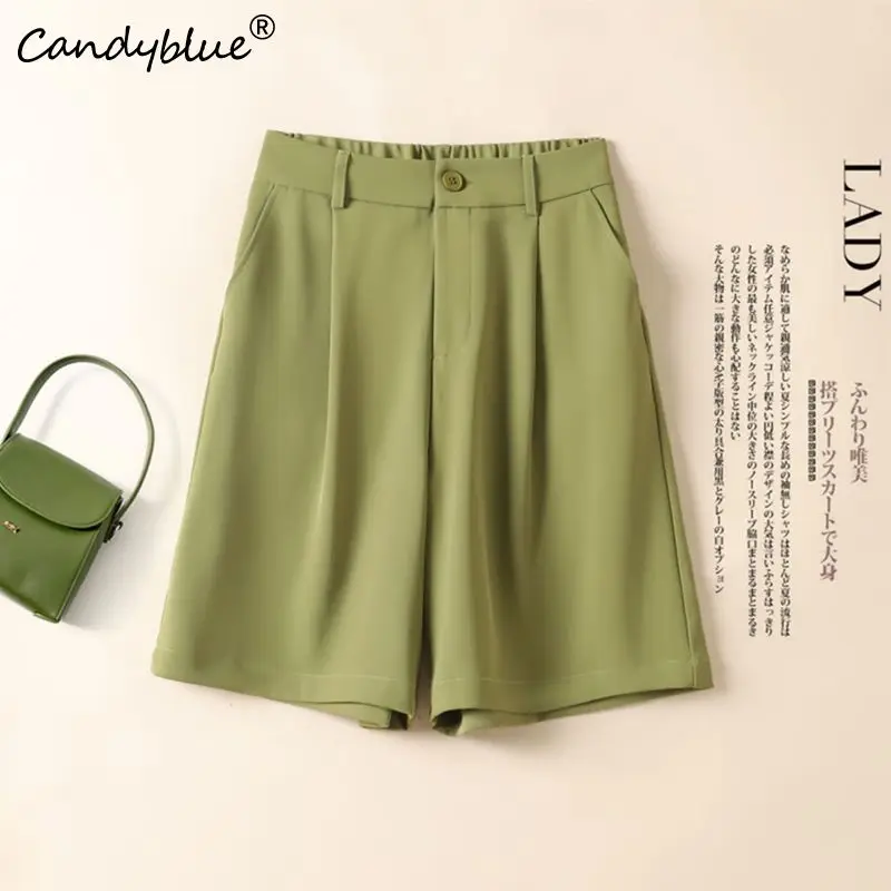 

Шорты женские тонкие однотонные с завышенной талией, классические брюки-трапеция с широкими штанинами, шифоновые Повседневные прямые штаны, лето