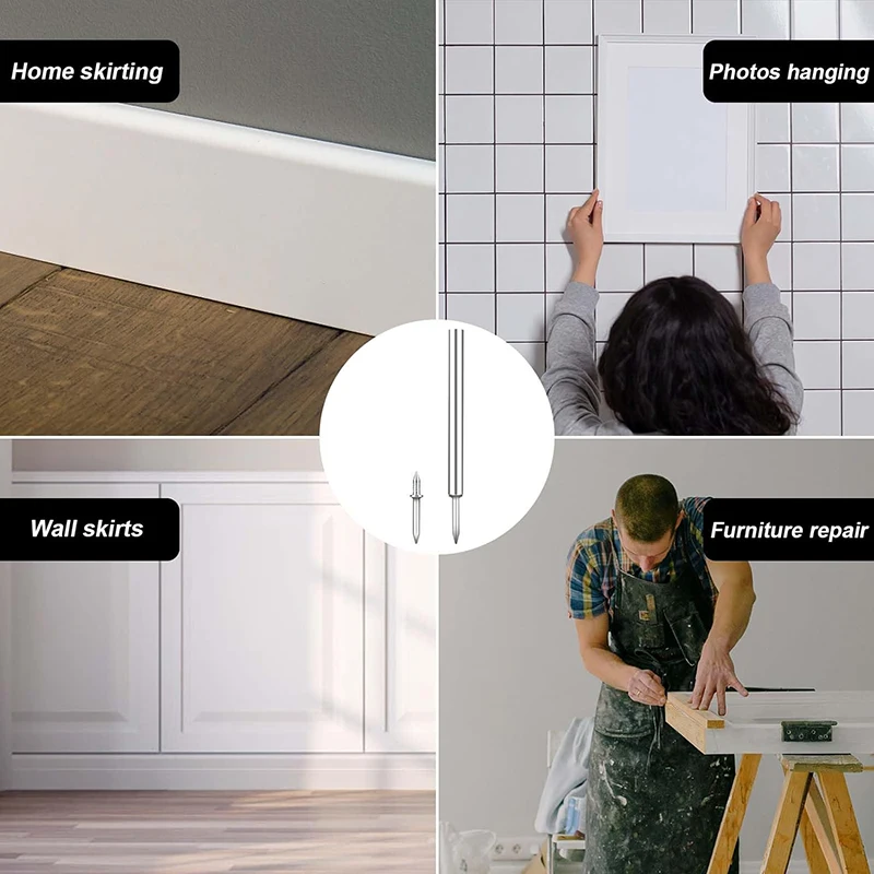 KAK 더블 헤드 스커트 스레드 심리스 못, 보이지 않는 나사, 손톱 특정 슬리브 도구, 더블 헤드 손톱 수공구, 50 개