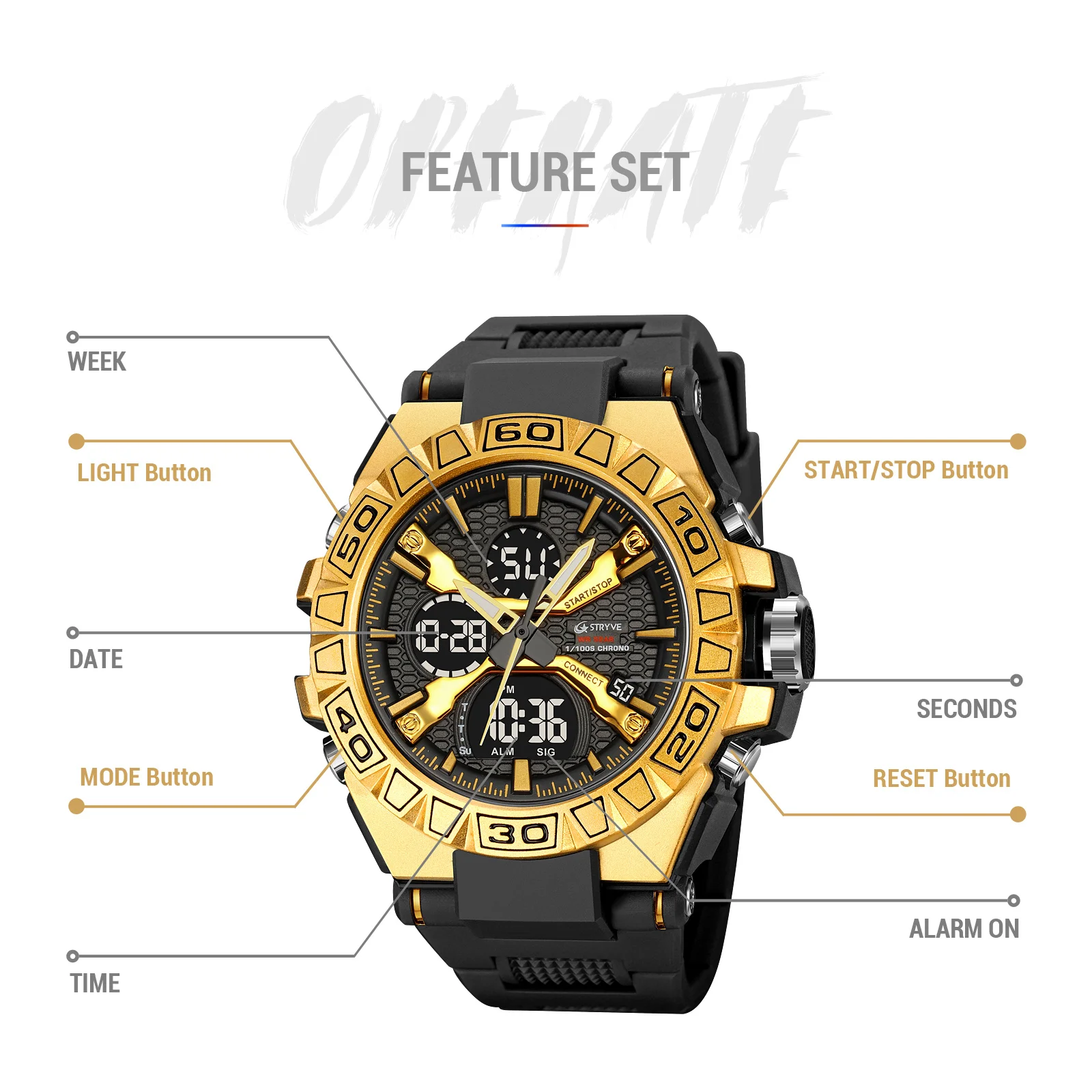 OEM Luxury STRYVE 8026 Men's Fashion Sports Watch Digital Dual Time Watch Men's Simple Student Waterproof Watch Relojes view 3