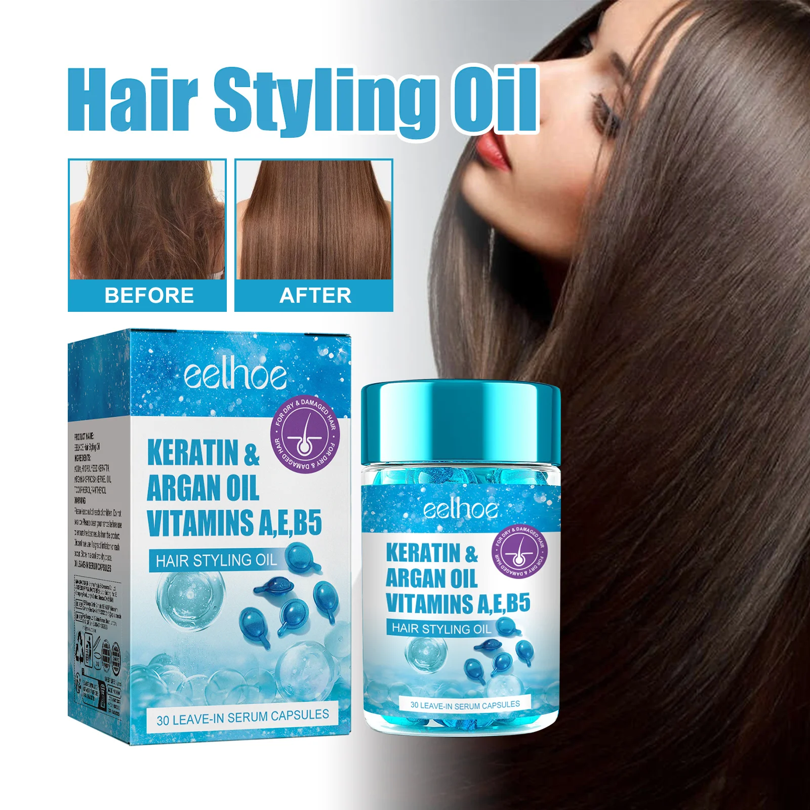 Keratin Vitamin Capsule Hair Essence Oil For Damaged Dry Frizzy Hair Treatment