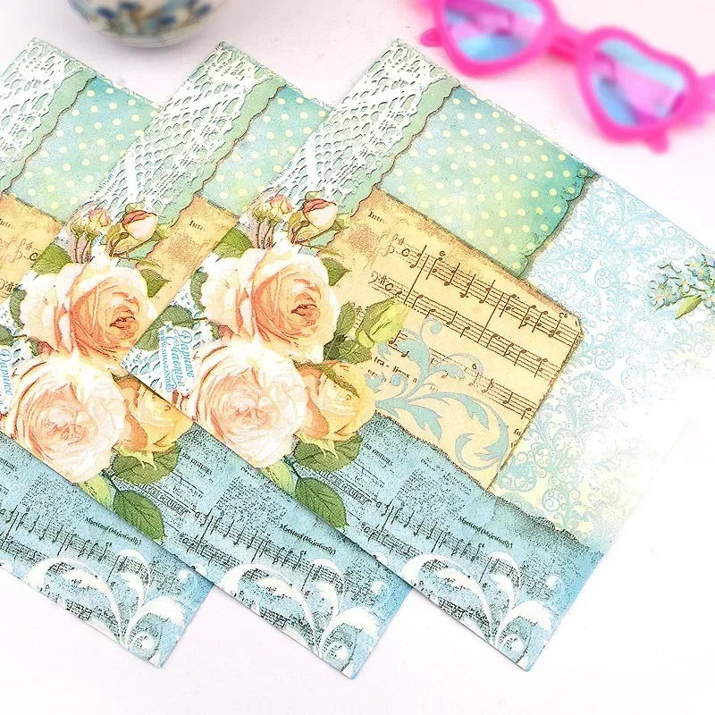 Printed Napkin Blue Green Wedding Paper Restaurant Banquet Placemat Paper Rose Violin Placemats Food Grade 20pcs/pac 33cm