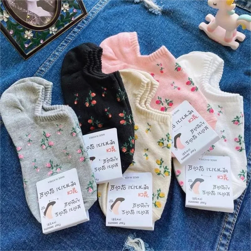 

Cute Beautiful Floral Casual Anti Slip Boat Socks Korean Cotton Invisible Breathable Shallow Mouth Socks Sweet Simple Exquisite