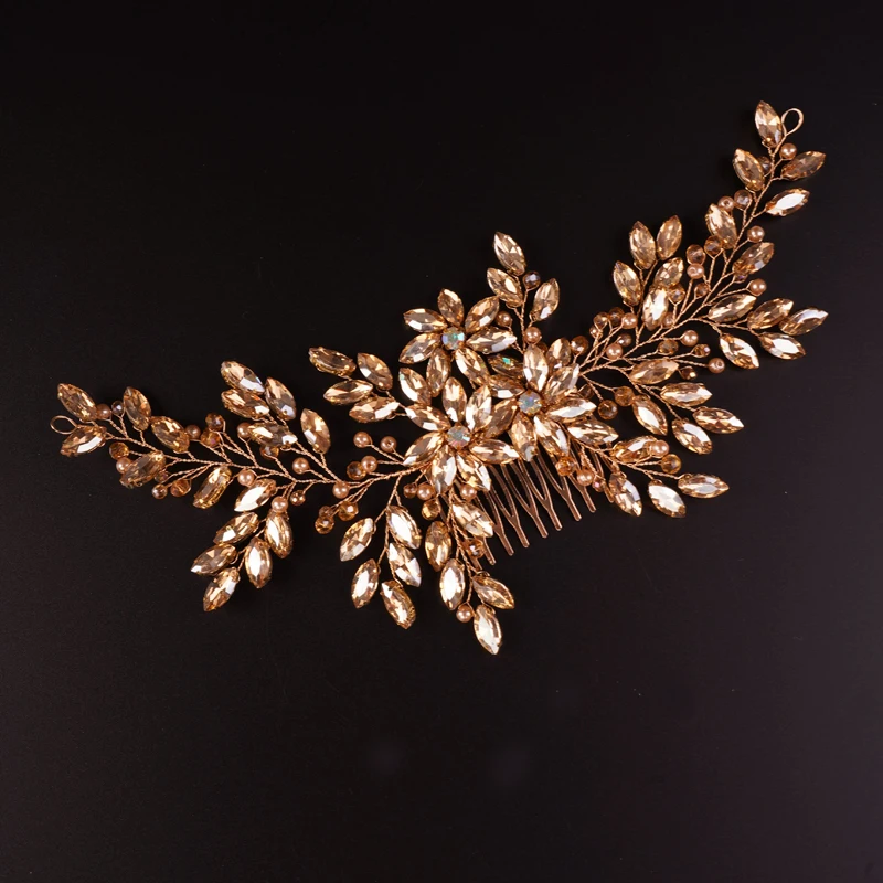 Hair Accessories Bridal Hair Accessories Bride Women Large Crystal Wedding Hair Comb Champagne Bridal Side Comb Full Rhinestone Hair Accessorie for Women and Girls
