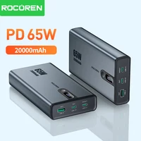 Rocoren Portable 65W 20000mAh Power Bank Fast Charger External Battery 20000mAh Powerbank For iPhone16 15 Pro Max Xiaomi MacBook 1
