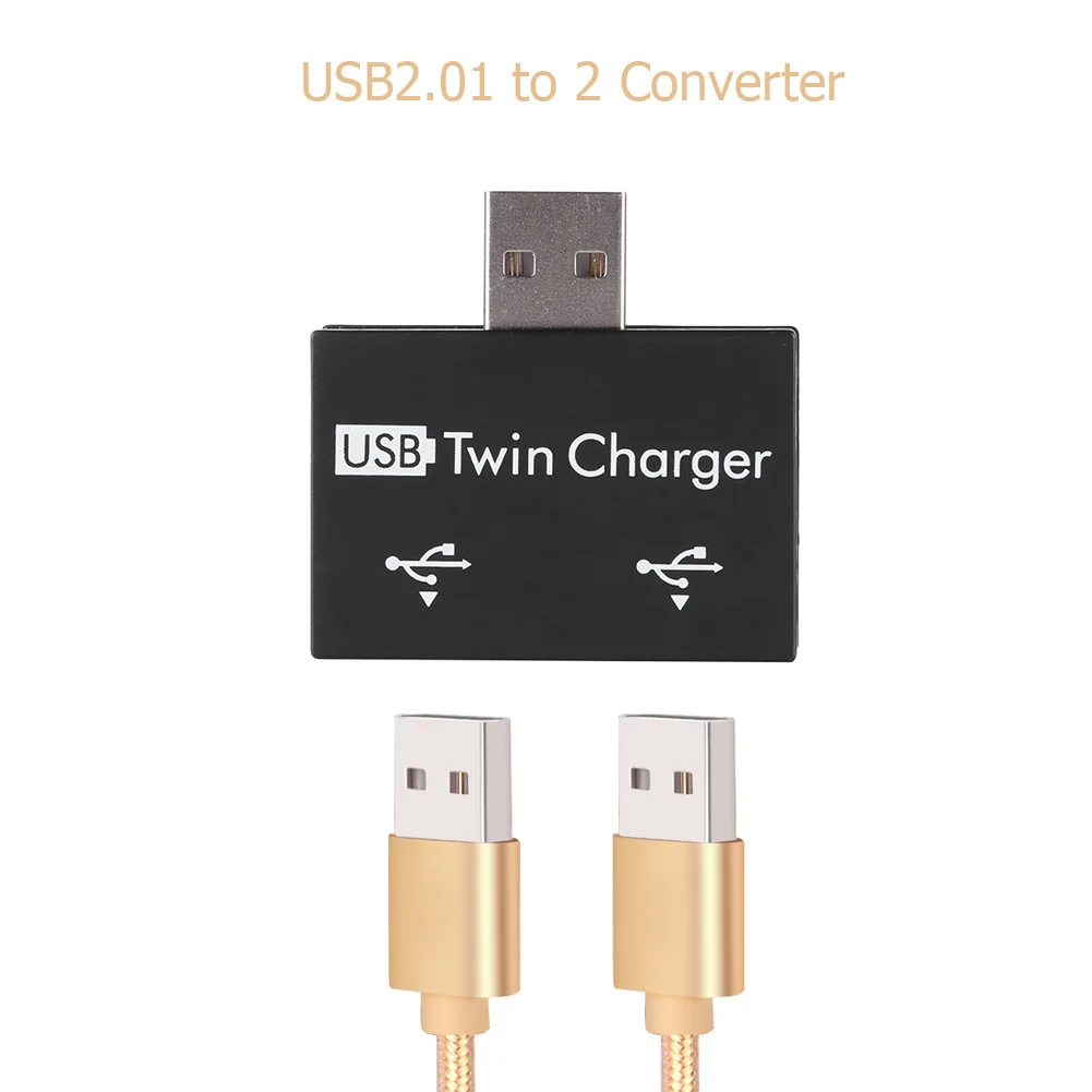 USB2.0 Male to Twin Charger Dual 2 Port USB Splitter Hub Adapter Converte-;d