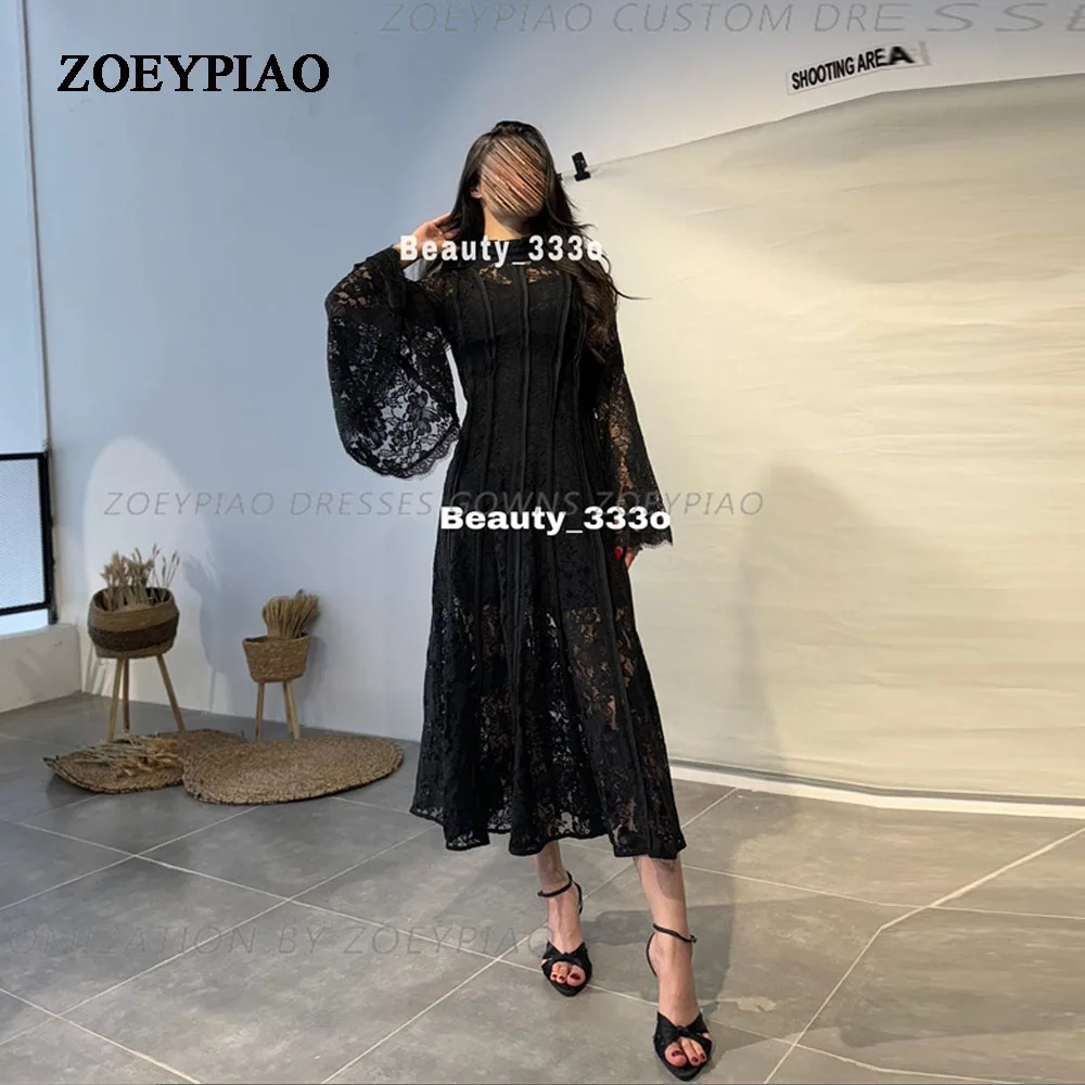 

Black Lace High Neck Formal Dubai Prom Dresses A Line Tea Length Formal Party Dress Evening Gowns Custom Women Birthday Gowns