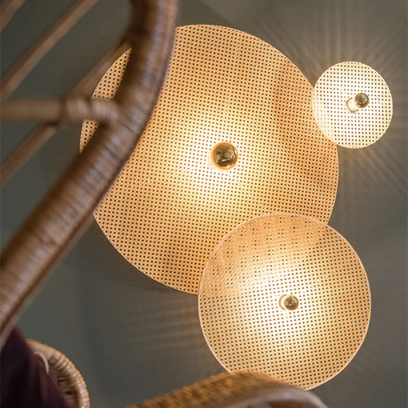 Tan Wall light Retro Japanese bamboo Wall lamp for Living Room Background bedroom Corridor handmade rattan Wall lamp 2