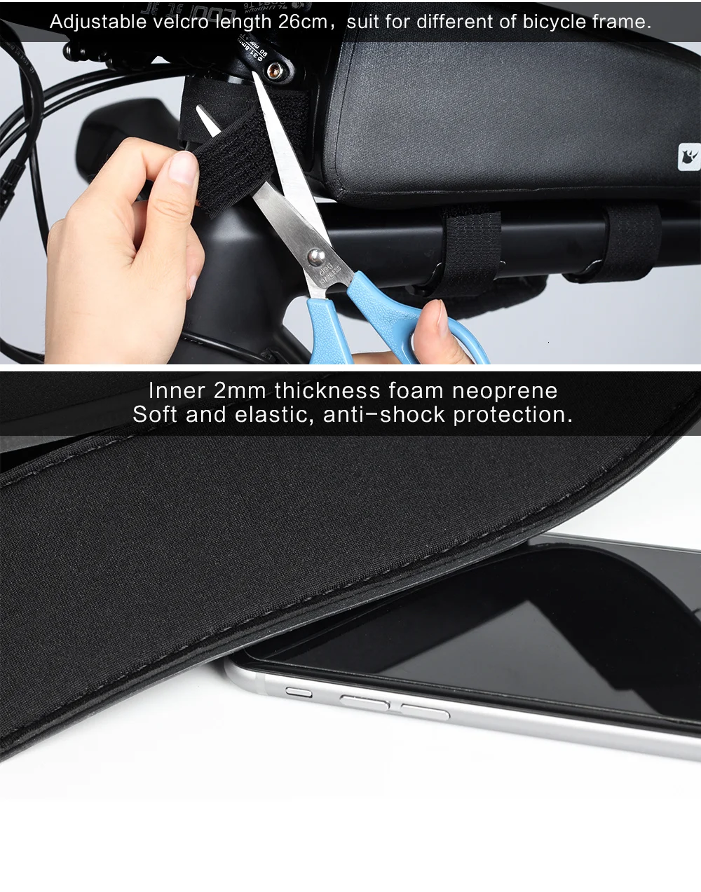 Rhinowal Bicycle Bags Waterproof Cycling Top Front Tube Frame Bag Large Capacity MTB Road Bicycle Pannier Black Bike Accessories (12)