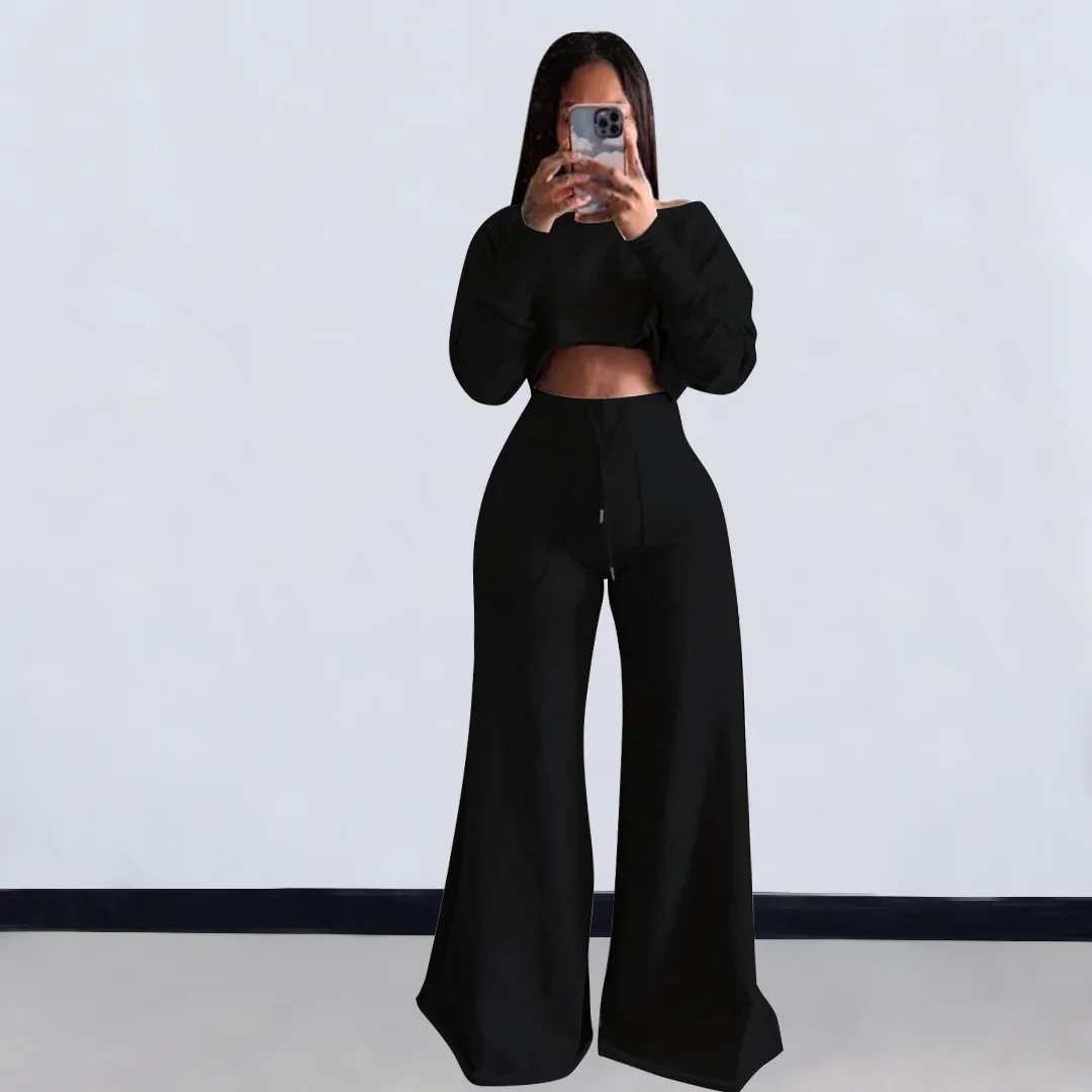 Women Long Sleeve Cropped Sweatshirt Sets