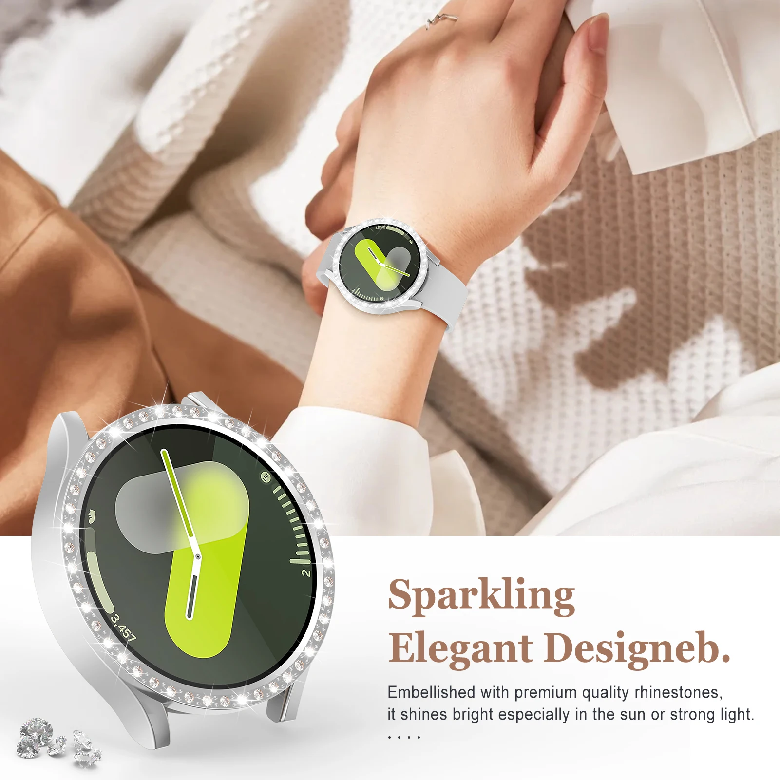 Premium All-Around Bumper Case with Screen Protector for Smartwatch - Crystal Clear Diamond Glass Design