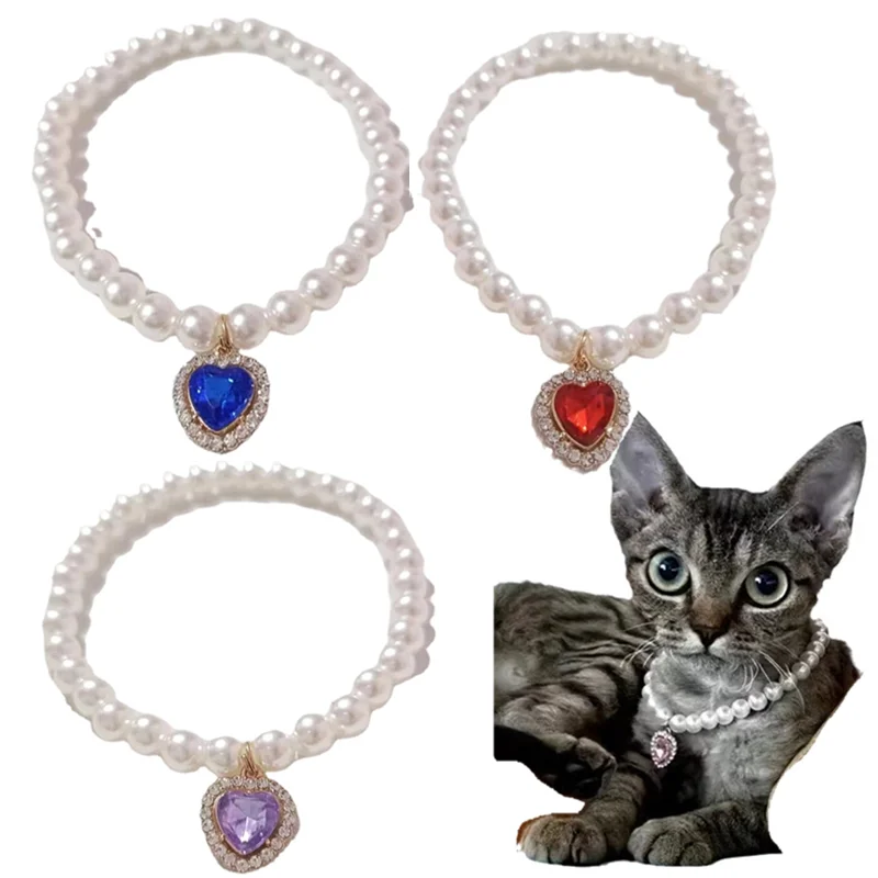 Pet Pearl Collar Dog Princess Heart Collana Cat Jewelry Cute Collar Accessori Per Cuccioli Catena Per Cani Chihuahua Gioielli Da Sposa