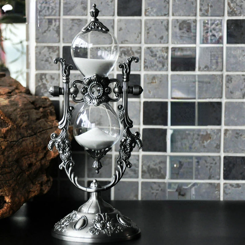 European Style Creative Hourglass Timer Metal Crafts Home Decoration Retro Hourglass Timer 15/30Min Desktop Sand Clock Gift