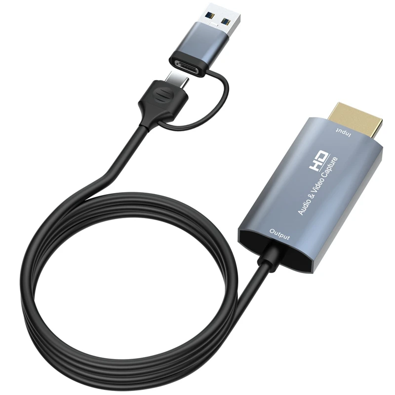 

4K-совместима с Type-C + USB-картой для захвата 1080P, карта для видеозахвата в реальном времени для компьютерных игр, аудио и видео, 1,8 м