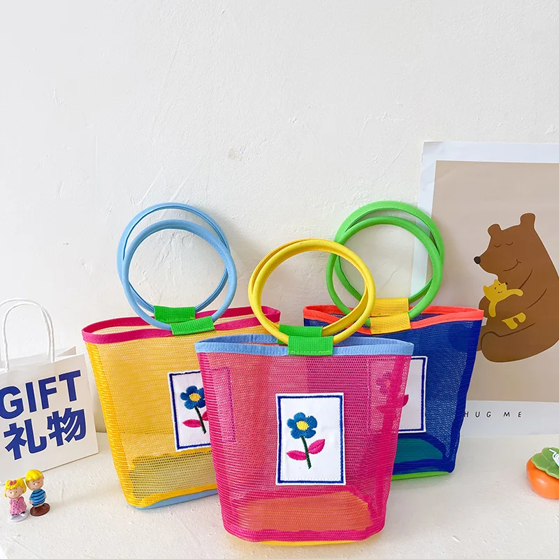 

Summer Kids Small Mesh Beach Tote Bag Toddler Girls Floral Coin Purse Kids Cute Handbags Children Clutch Bag