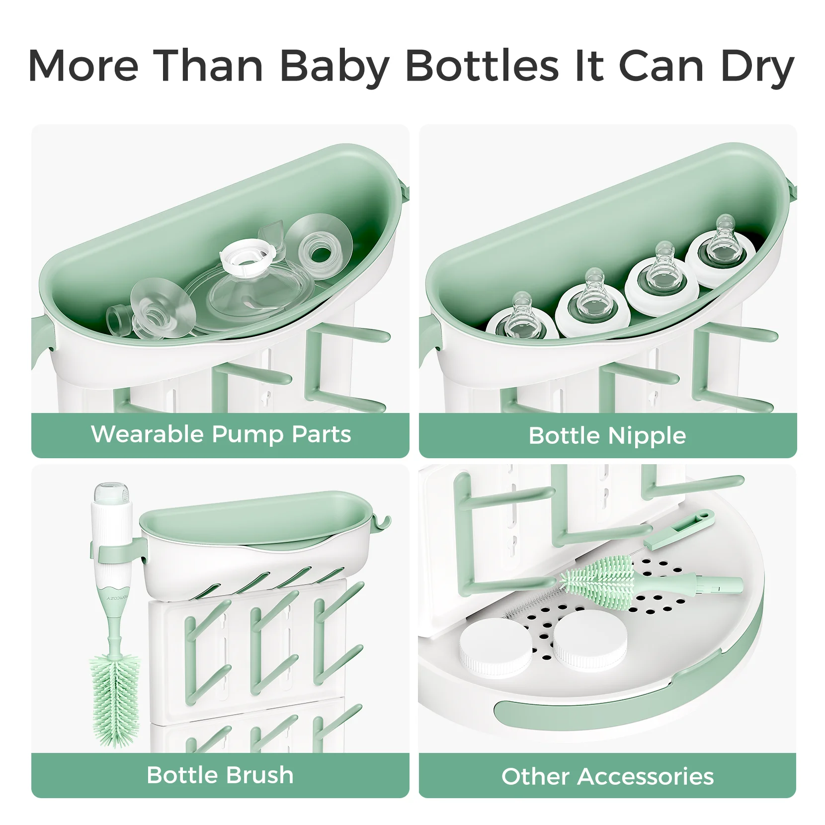 Momcozy DIY Larger Bottle Drying Rack for 18 Bottles, Baby Accessories & Pump Parts, with Brushes Holder, Vertical, Detachable