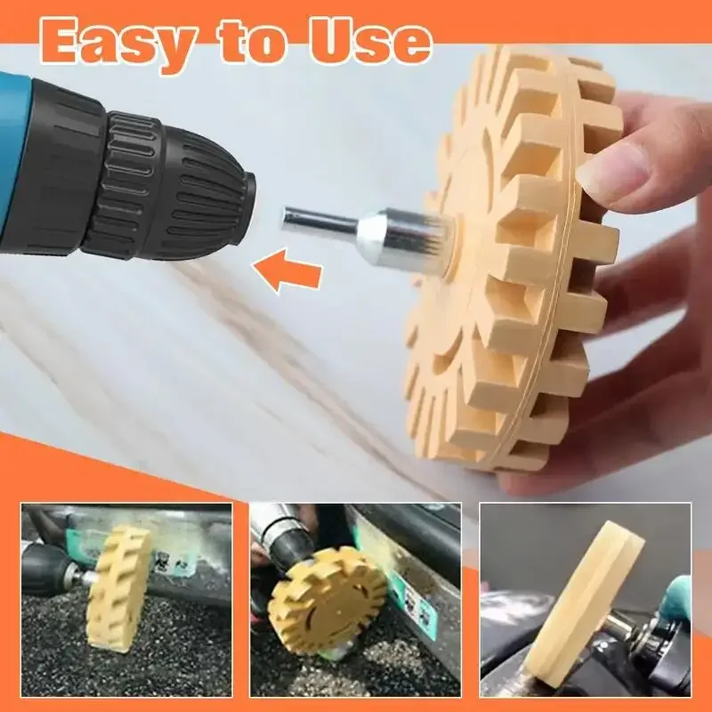Car Eraser Wheel Adhesive Remover Rubber Wheel Smooth Power Drill Adapter Paint Repair Rubber Vinyl Decals Removal Tool