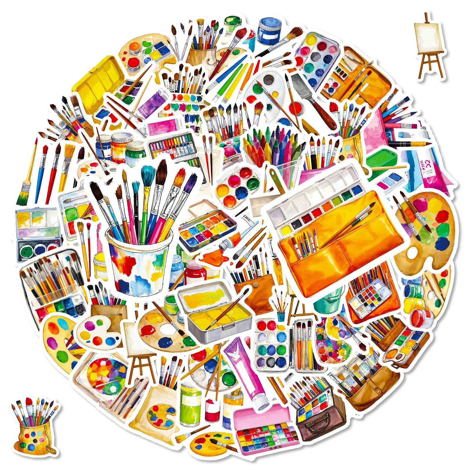 Set da 56 pezzi di strumenti da disegno Adesivi per doodle Stile INS Tavolozza di pennelli Studente Cancelleria Notebook Laptop Decalcomanie decorative - immagine 2