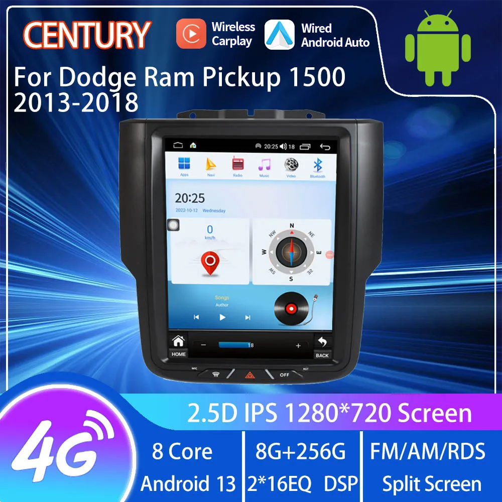 

Century For Dodge Ram Pickup 1500 2013-2018 Smart Multimedia Video Player Radio Navigation CarPlay 8+256G Android 13 Tesla Style