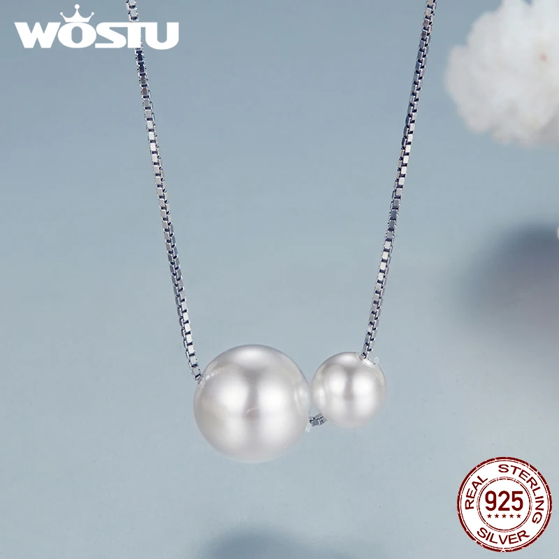 WOSTU 925 Sterling Silver Double Pearl pendant Necklaces Drop Earrings Pearl Opening Ring Bracelet Wedding Set Mother's Day Gift 4