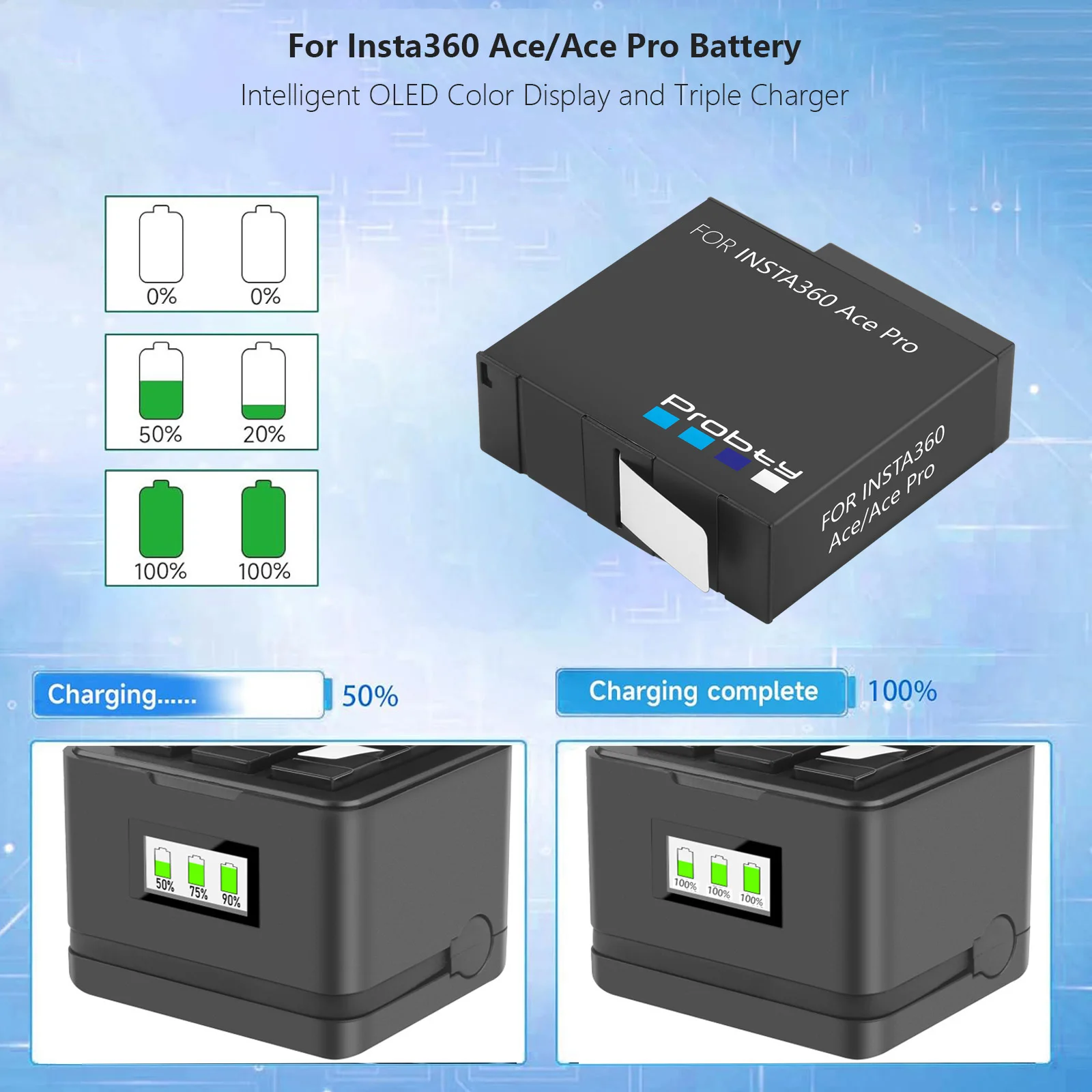 Rechargeable Camera Battery For Insta360 Ace Pro + OLED Color Display Charger Case Battery Charge Storage Station Accessories