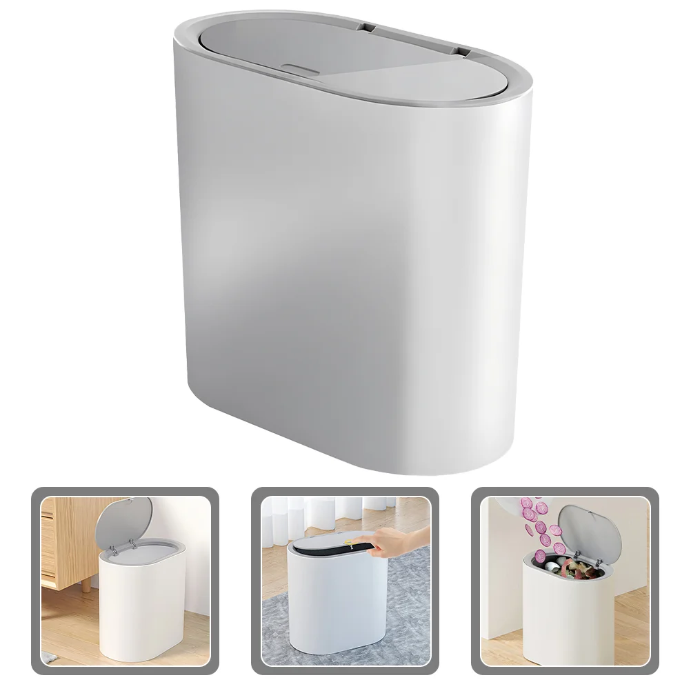 

Flip Trash Can Trashcan Slim Wastebasket With Lid Press Type Scroll Wheel Bin Garbage Pail Pp Household Container Small Office