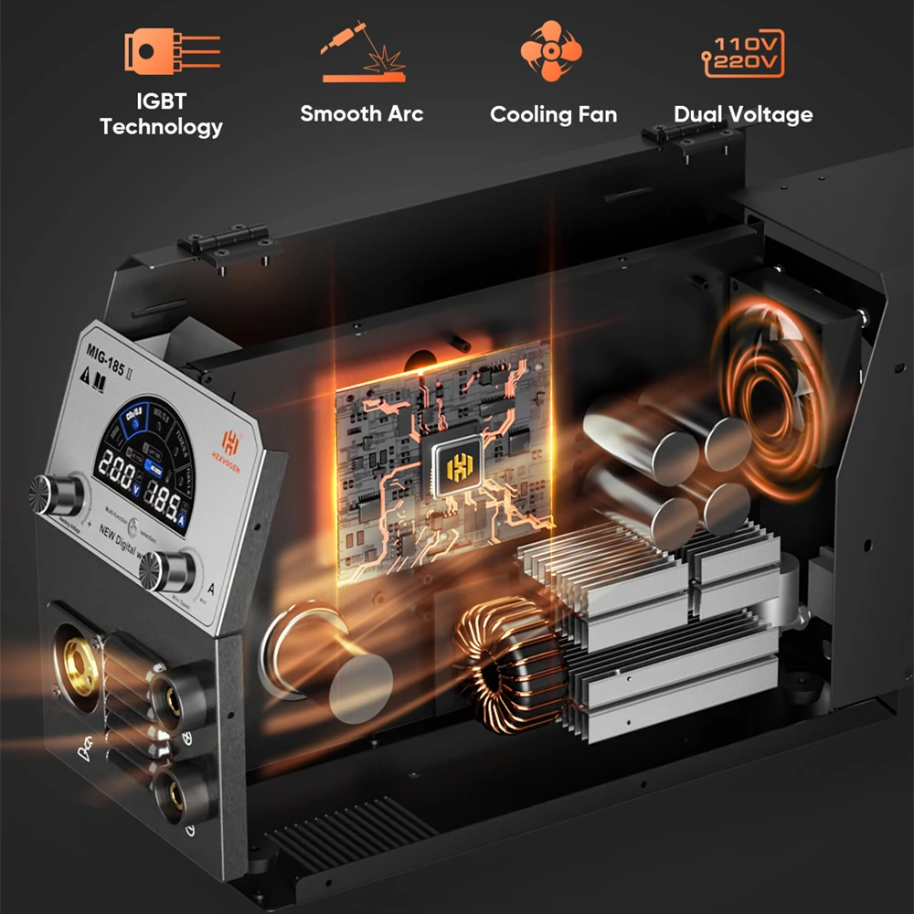 HZXVOGEN 5 in 1 MIG 185 Semi-Automatic Welding Machine welding welders Gas Mix-gas Non-Gas MIG/TIG/ARC/MMA/MAG Multifunction MIG185II 1~12MM