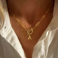 Collier initial en acier inoxydable pour femmes, pendentif à breloques avec lettres A-Z, ras du cou, chaîne de collier de déduction Ot pour femmes, 2025 1