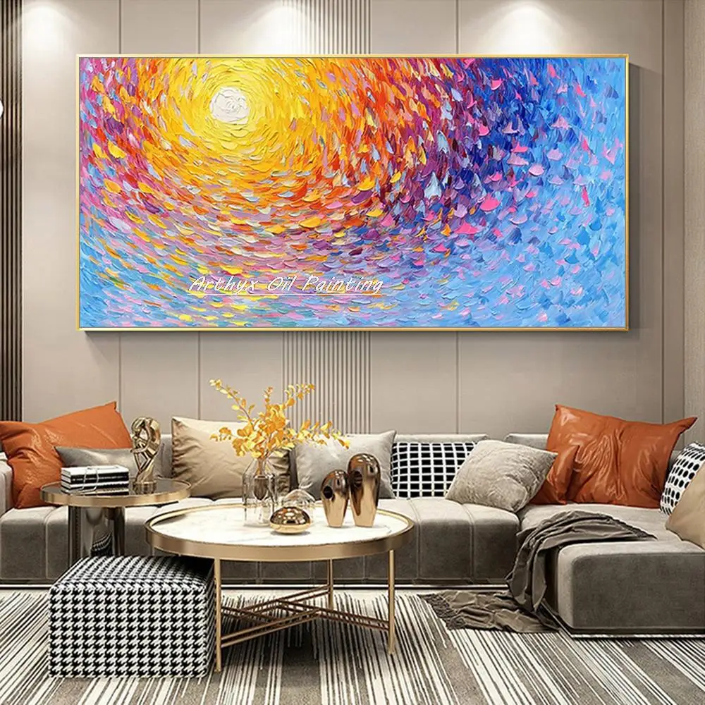 

Arthyx Handpainted Abstract Palette Knife 3D Sunrise Oil Paintings On Canvas,Modern Home Decor,Wall Art Pictures For Living Room