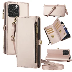 Deluxe Wallet - Style Mobile Phone Case with Multi - Card Slots and Coin Zipper - Faux Leather Crossbody Strap Design - iPhone 12 Mini (Rose Gold)