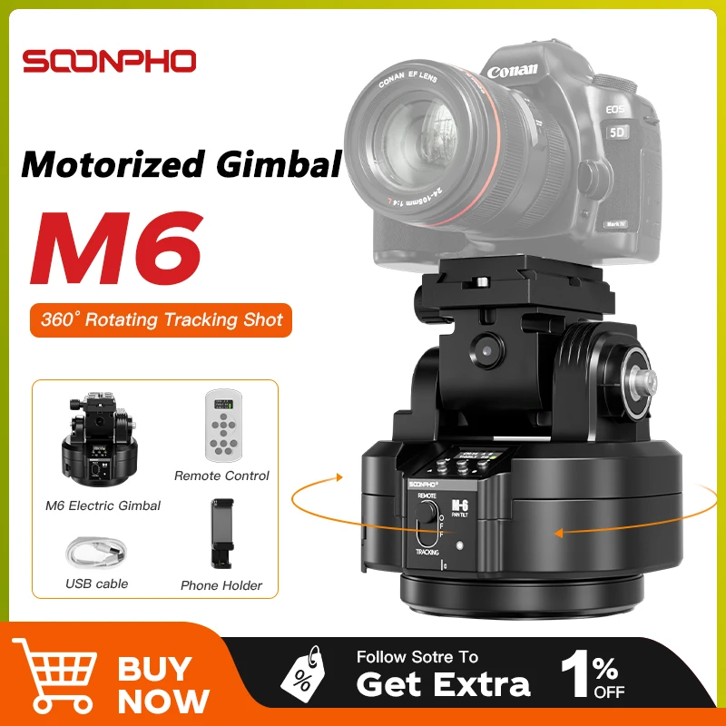 SOONPHO Motorized Panoramic Gimbal Tripod Head Wireless Remote Control AI Face Tracking 2KG Bearing Head Camera Phone