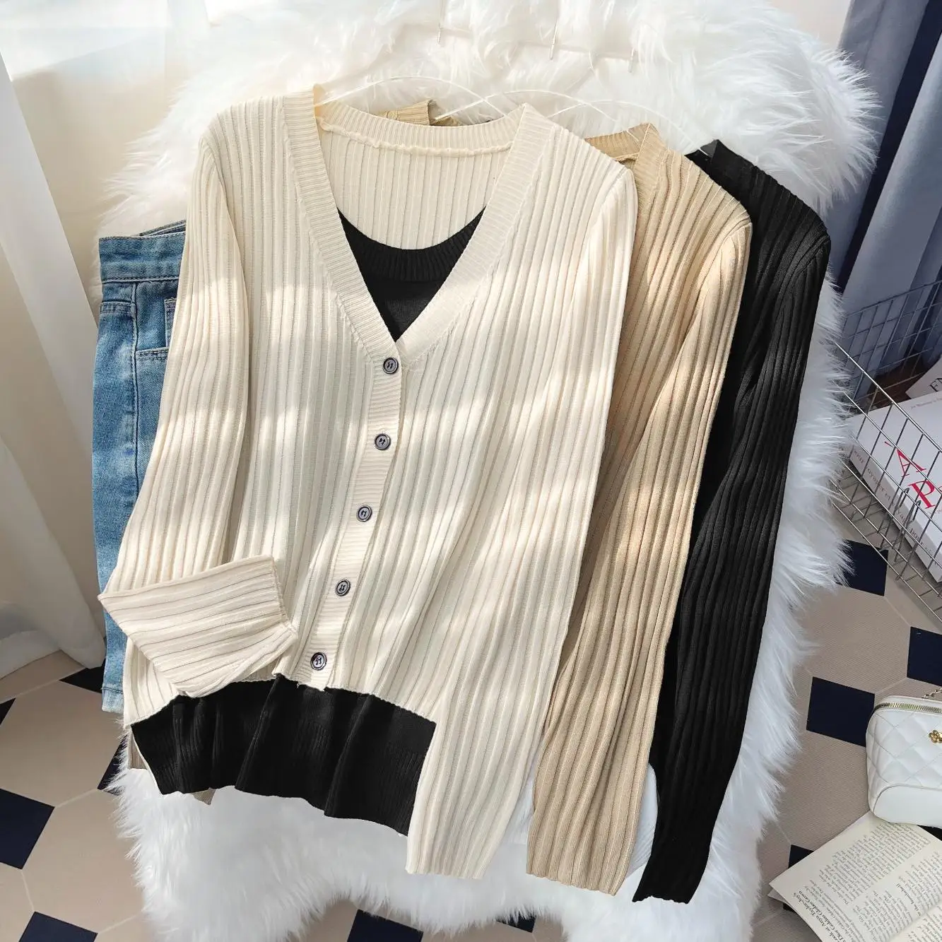

Korean Fake two cute bird jacquard sweater for women autumn and winter Korean loose lazy sweet Chic y2k Sweater Jumpers knit