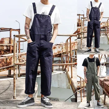 Lightweight Overalls With Pockets Men'S Bib Overalls Fashion Relaxed Fit Casual Jumpsuit Cotton Denim Trousers Daily Wear