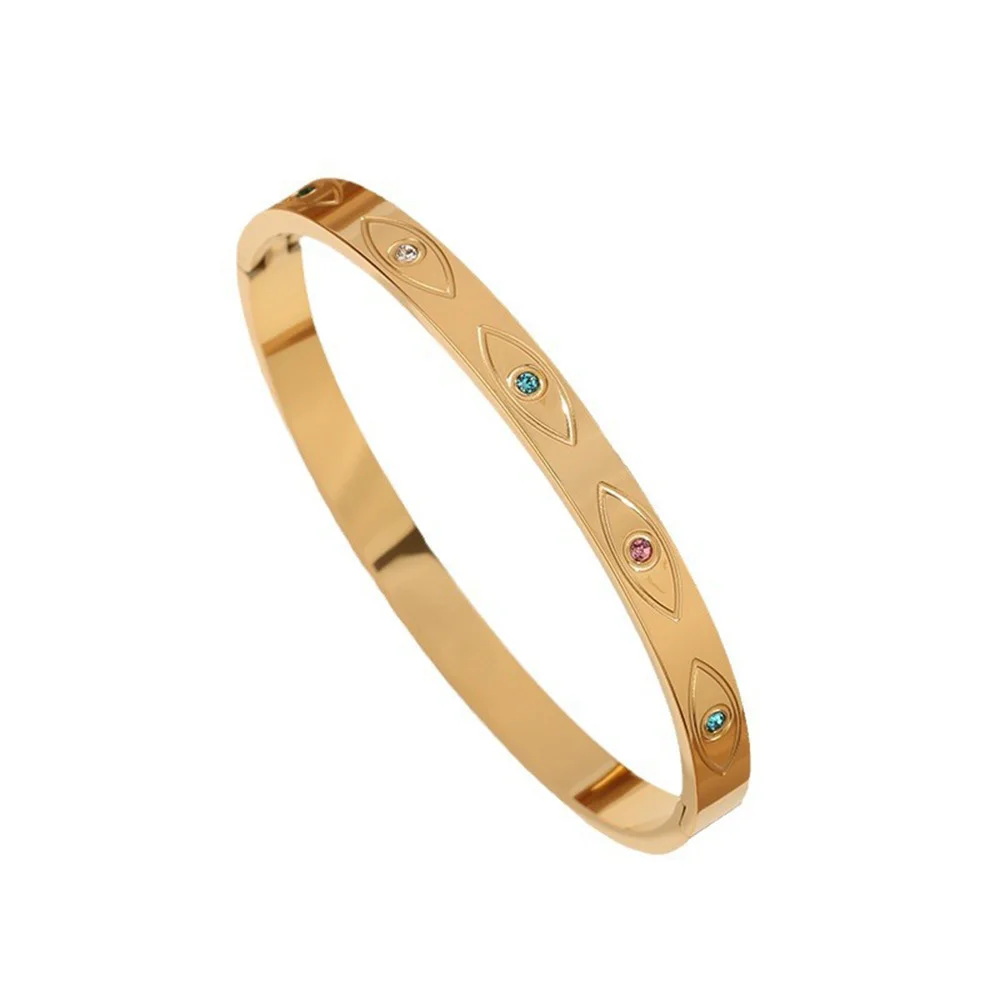 Classic Devil's Eye Gemstone Stainless Steel Gold Plated Women's Bracelet, High Quality Party Jewelry, Wife Gift 2