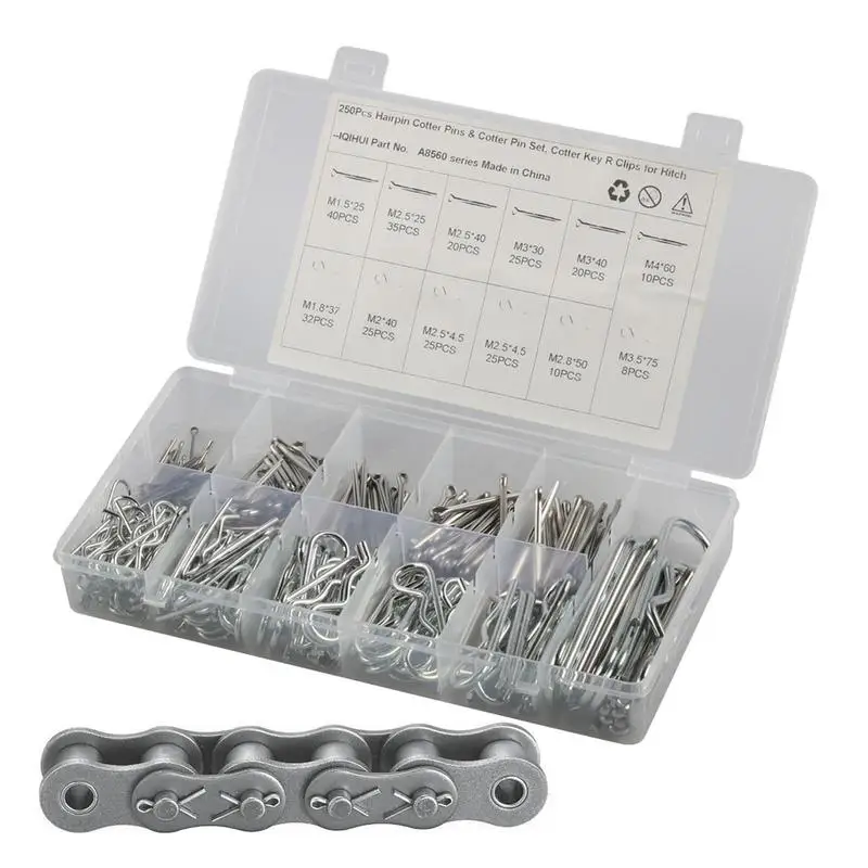 

Cotter Pins Assortment Kit Zinc Plated R Shaped Clips 250 Pcs Machine Accessories Workshop Hardware Pins For Vehicles Trucks