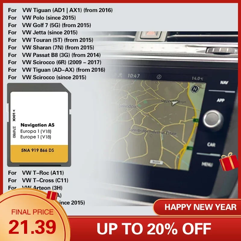 Nuovo Per Vw Discover Media Navigation As V17 V18 Map Uk Europe 2023 + Sat Nav Sd Card 32Gb