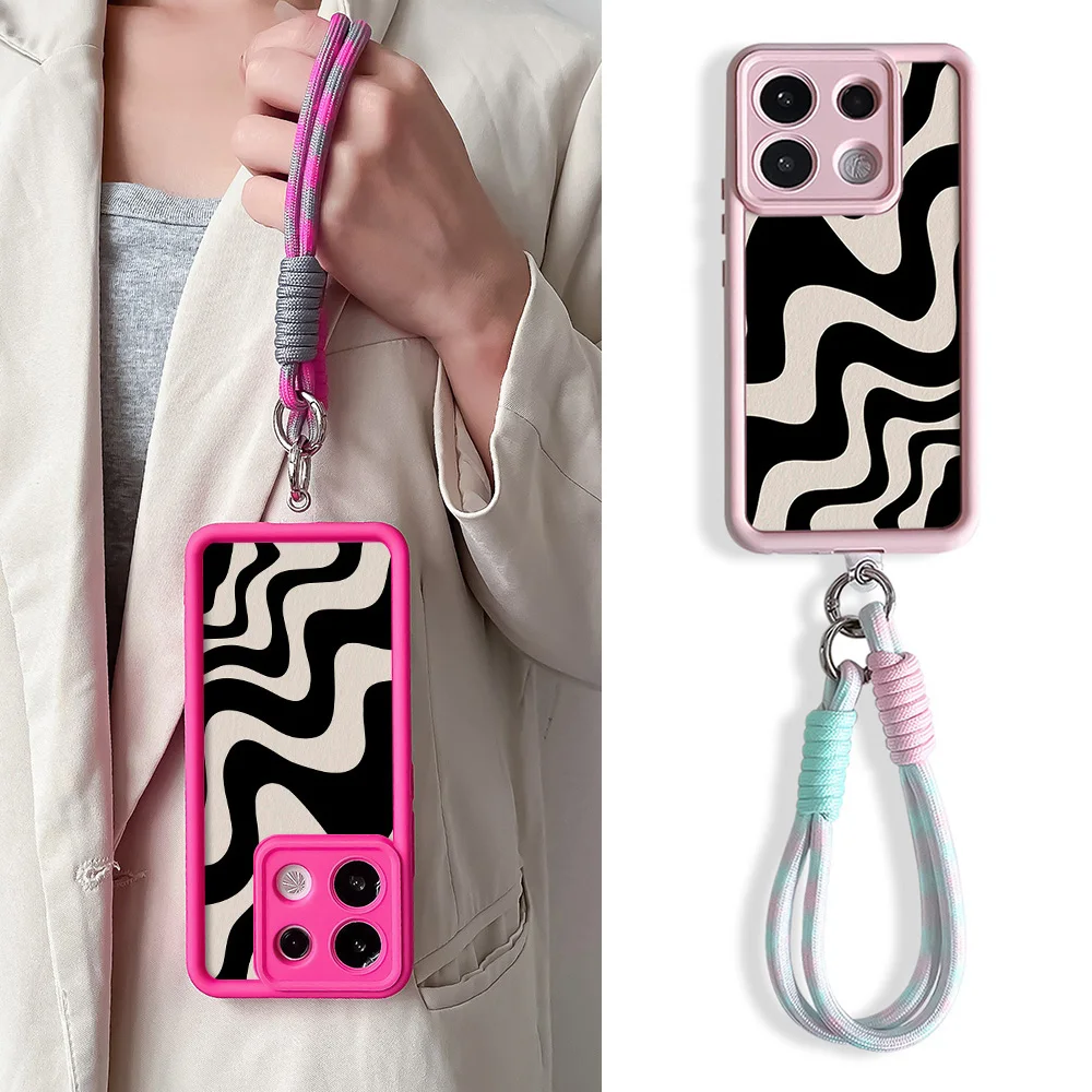 Zebra Stripe Black and White Case with Wrist Chain Lanyard Cover