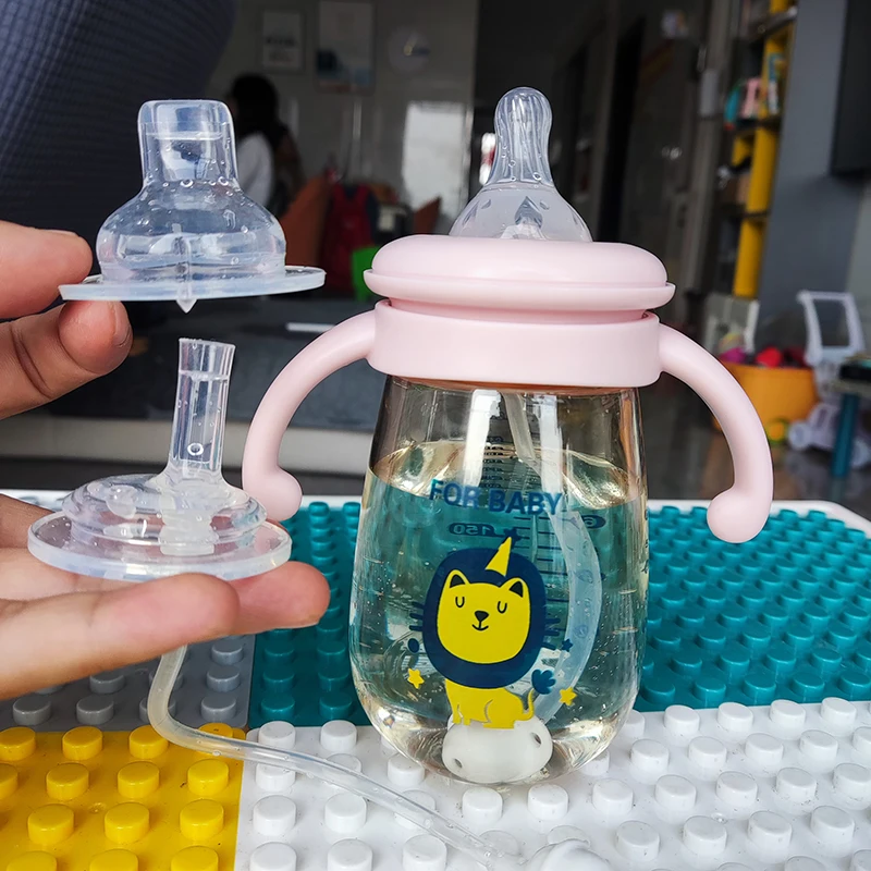 300ml 3 Nipples Baby Feeding Bottle Kids Cup PP Water Bottle With Straw Sippy Children Training Cute Drinking Newborn water bottle milk bottle feeding bottle glass milk bottle baby feeding utensils