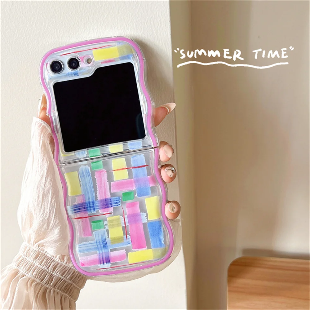 Cartoon Colorful Flower Transparent Wavy Painting Luxury Phone Case