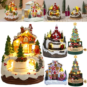 LED 조명 크리스마스 빌리지 하우스, 뮤지컬 스노우 하우스 장식품, 전기 뮤직박스 선물, 크리스마스 장식 상품 이미지