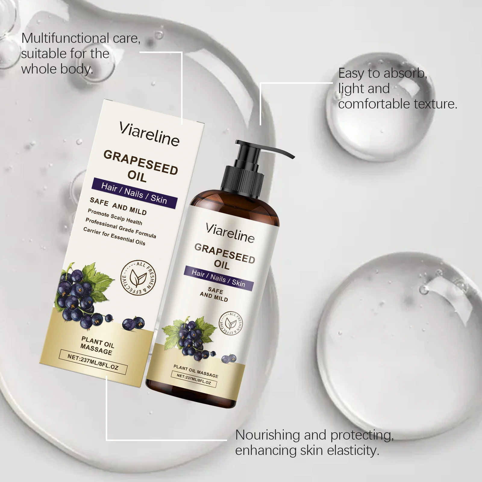 Grapeseed Essential Oil for Nourishing Hair Nail Skin Quick Absorbed Moisturizing Massage Relief Discomfort Non-greasy Body Oil 3