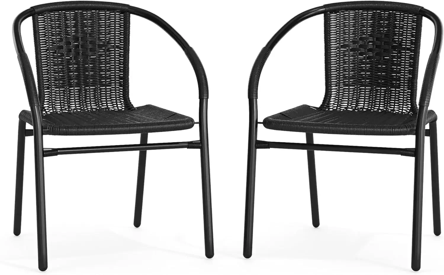 

2 Pack Black Rattan Indoor-Outdoor Restaurant Stack Chair with Curved Back