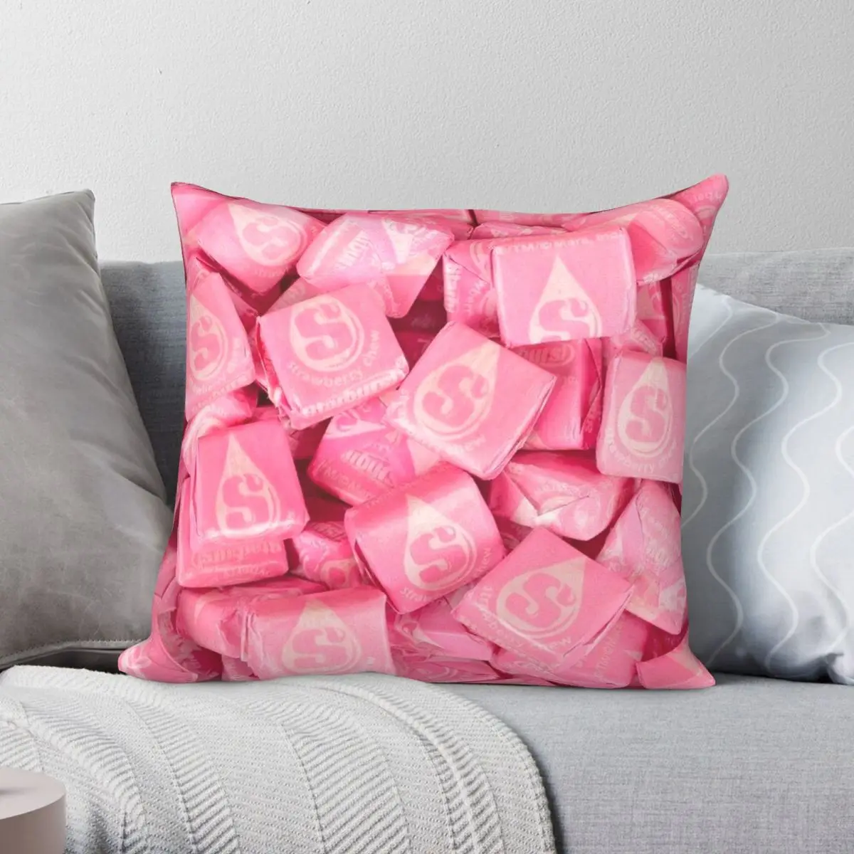 Pink Starburst Candy Design Square Pillowcase Polyester Linen Velvet